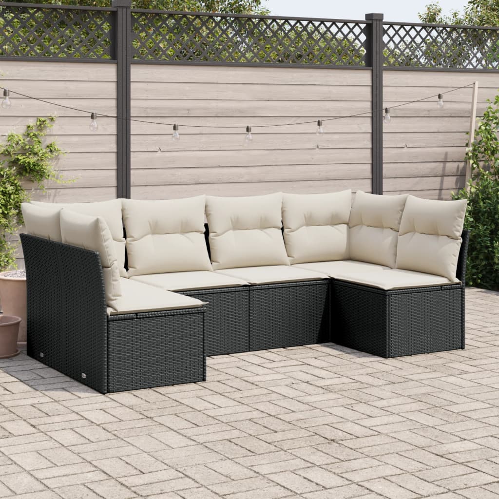 6 Pcs conjunto sofás de jardim c/ almofadões vime PE preto