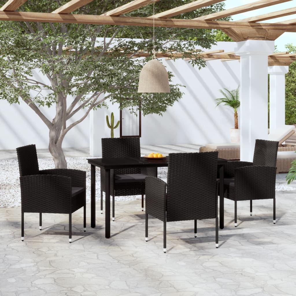 5 Pcs conjunto de jantar para jardim preto