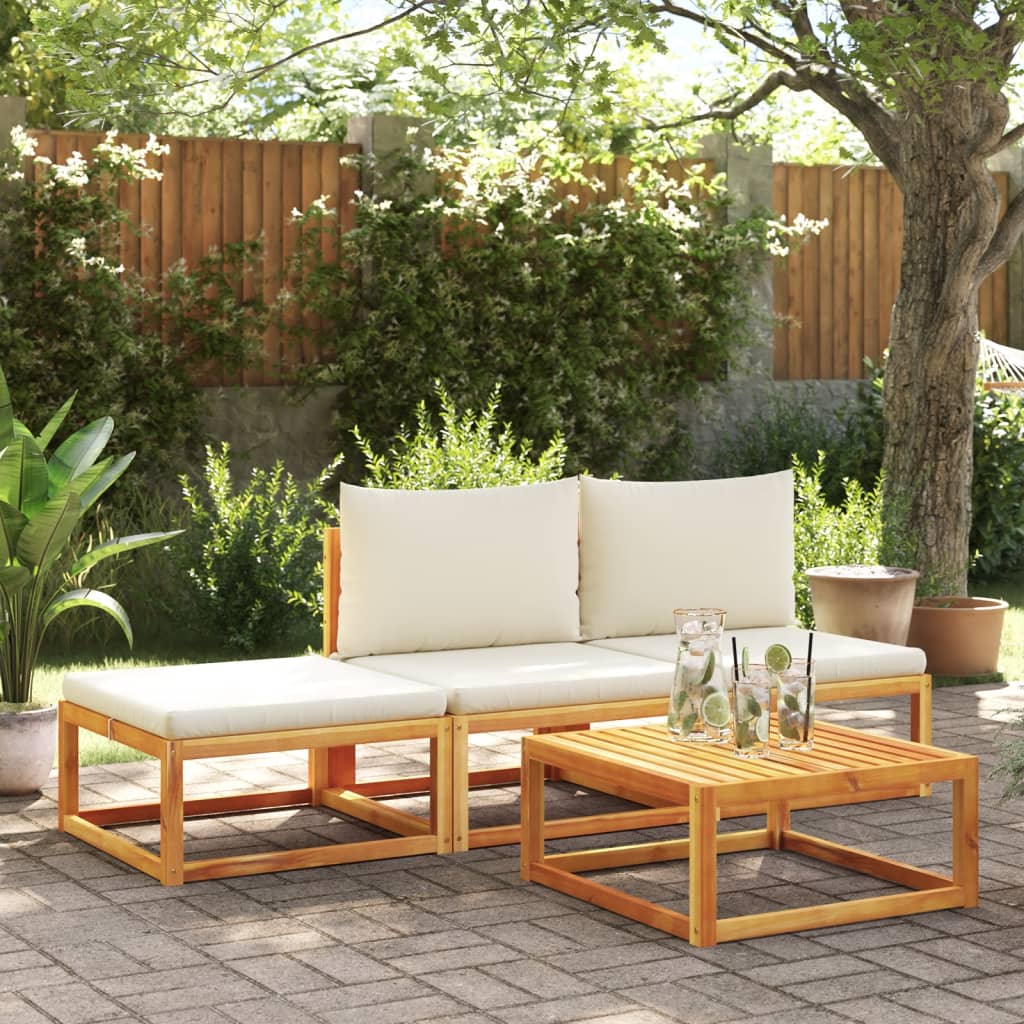 Conjunto de sofás de jardim de 4 peças com almofadas de madeira de acácia e corda