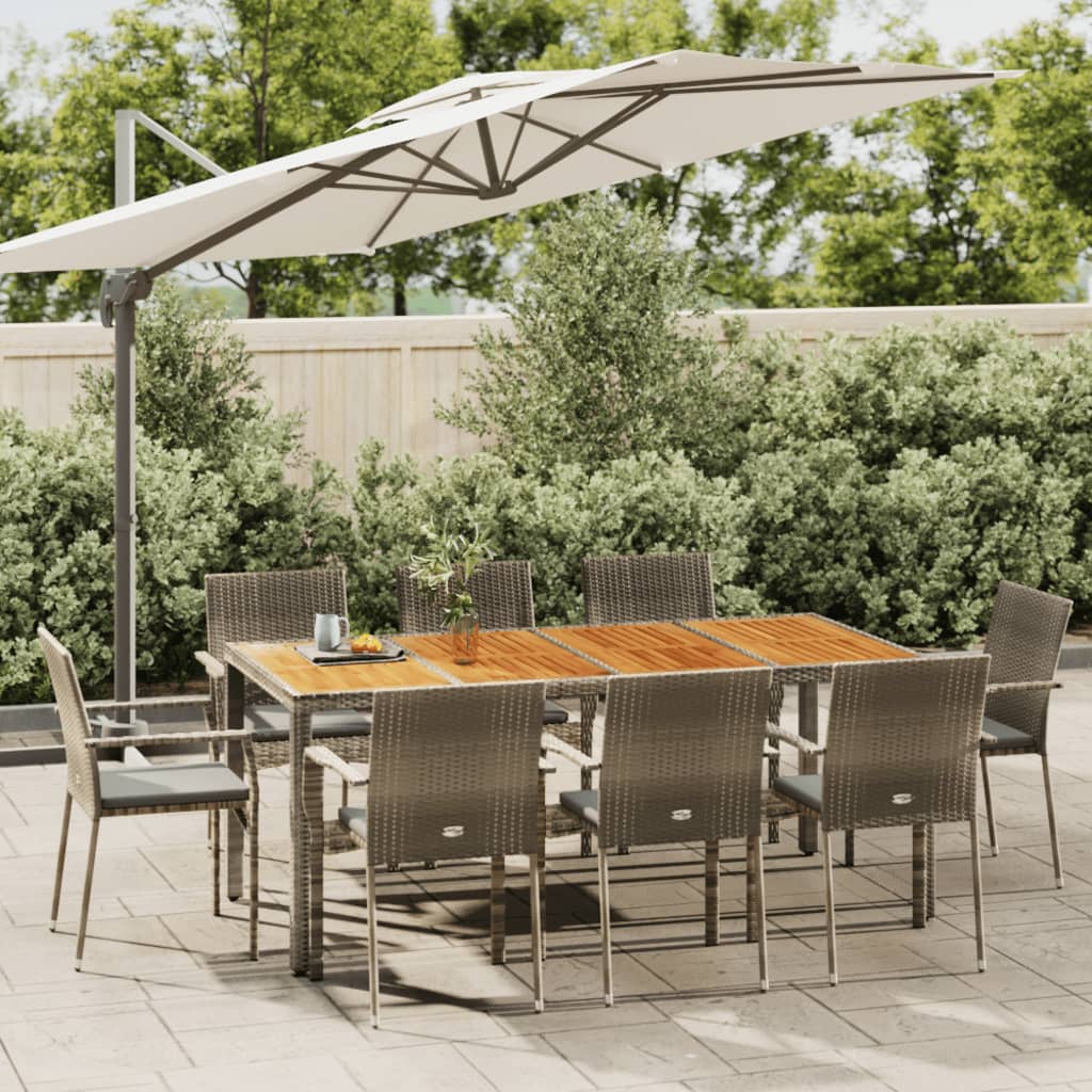 9 Pcs conjunto de jantar p/ jardim c/ almofadões vime PE cinza