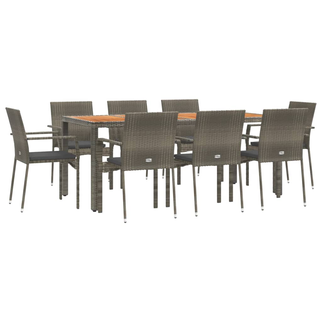 9 Pcs conjunto de jantar p/ jardim c/ almofadões vime PE cinza