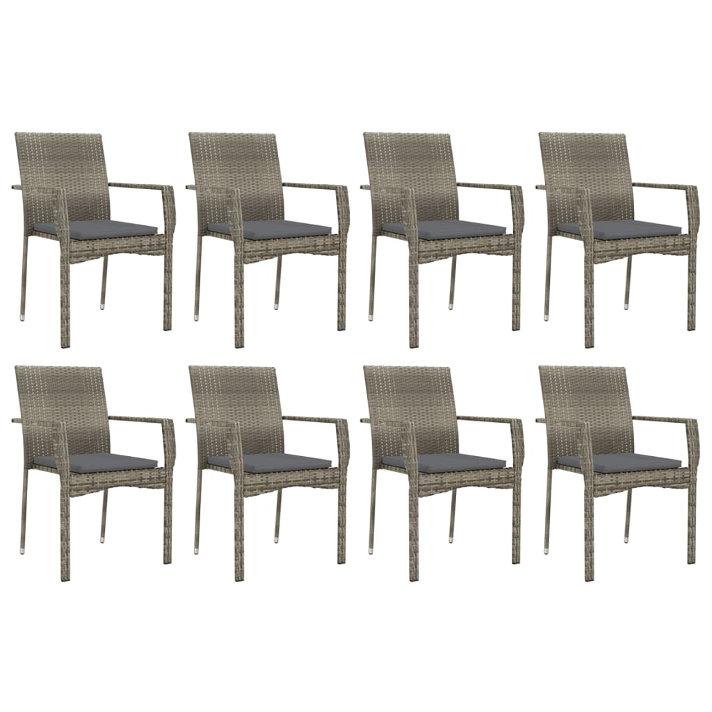 9 Pcs conjunto de jantar p/ jardim c/ almofadões vime PE cinza