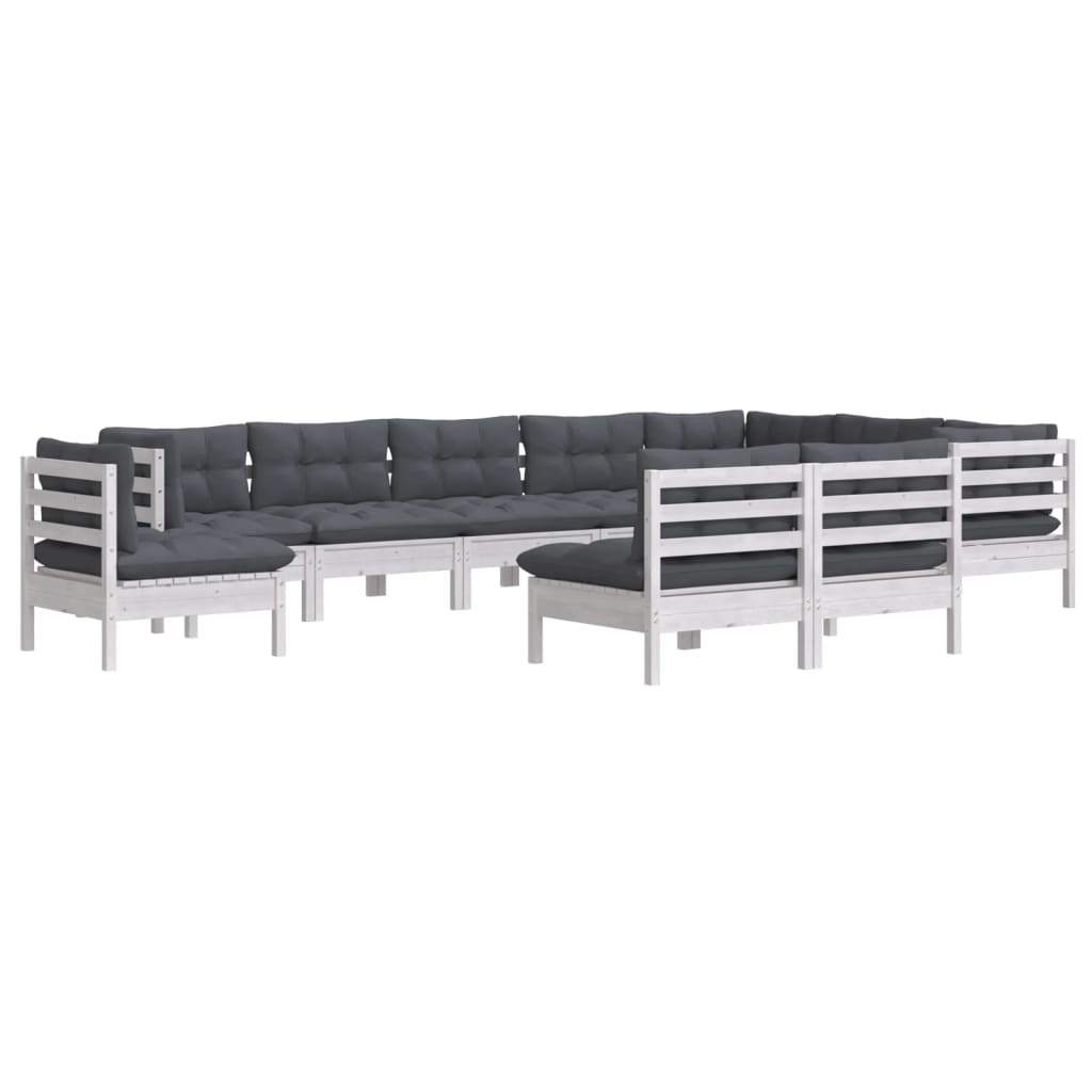 10 Pcs conj. lounge de jardim c/ almofadões pinho maciço branco