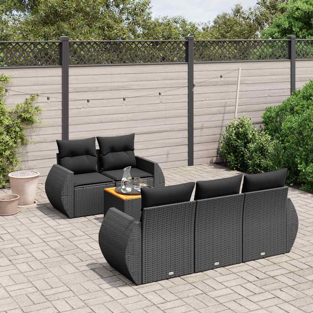 6 Pcs conjunto sofás de jardim c/ almofadões vime PE preto