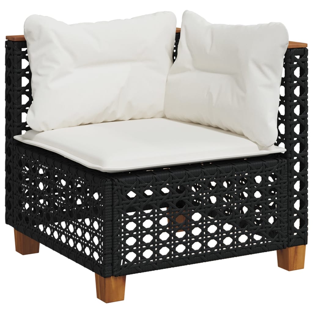 10 Pcs conjunto sofás de jardim c/ almofadões vime PE preto