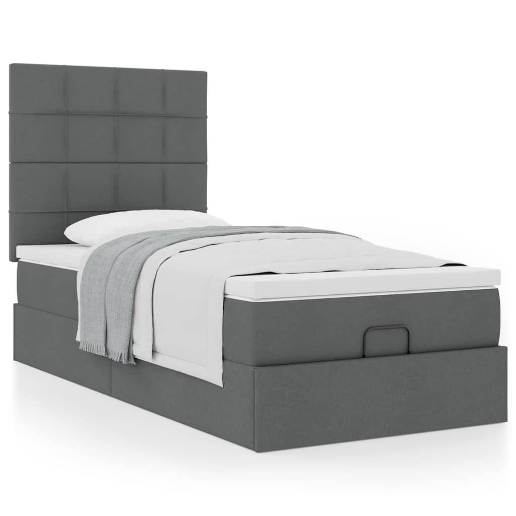 Estrutura cama otomana colchão 80x200 cm tecido cinzento escuro