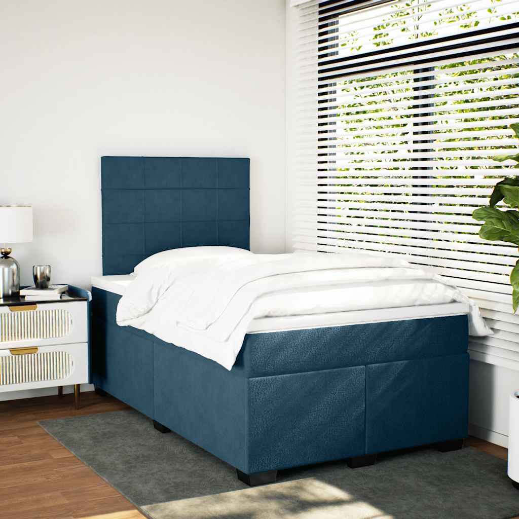 Cama boxspring com colchão 120x200 cm veludo azul