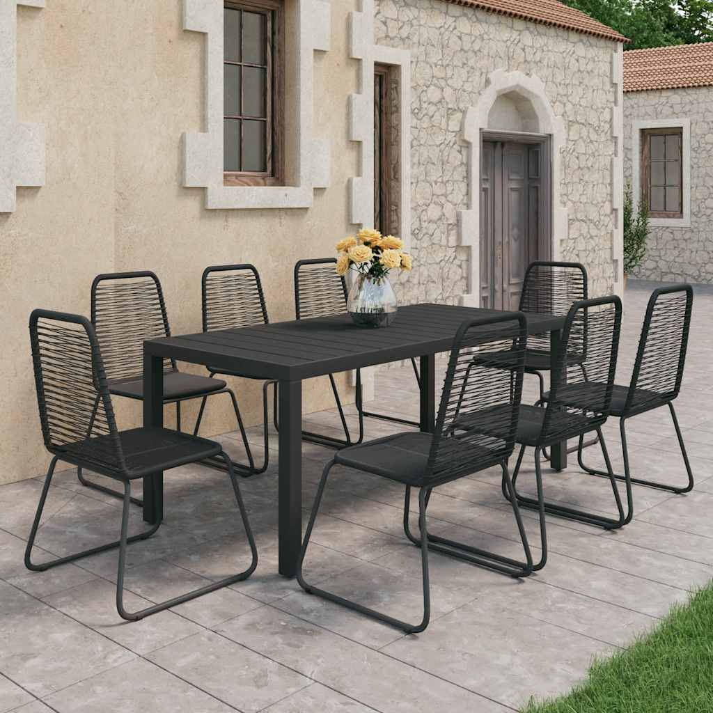 9 Pcs conjunto de jantar para jardim vime de PVC preto