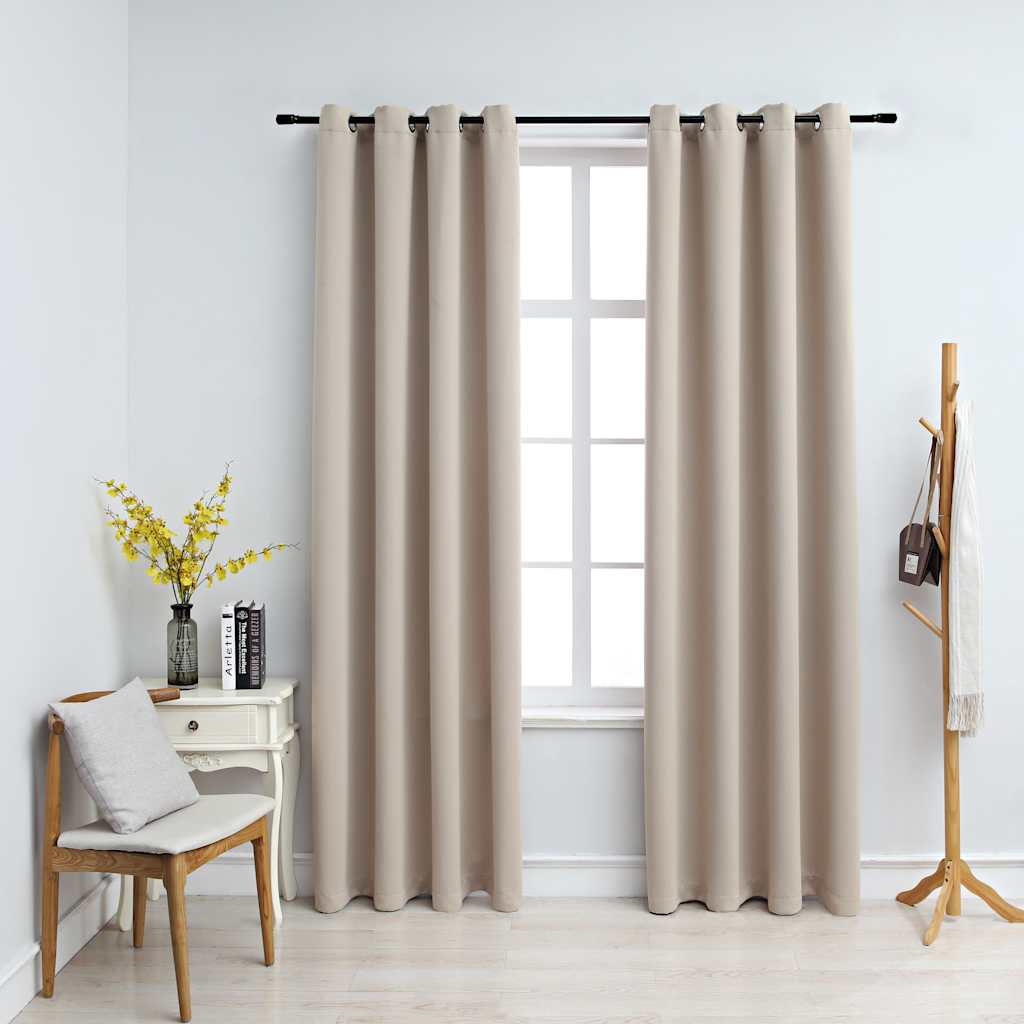 Cortinas blackout com argolas em metal 2 pcs 140x175 cm bege