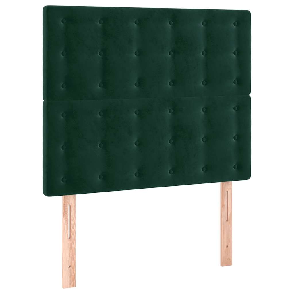Cabeceira de cama c/ LED veludo 100x5x118/128 cm verde-escuro