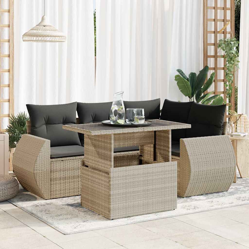 6 Pcs conj. sofás jardim com almofadões vime PE cinzento-claro