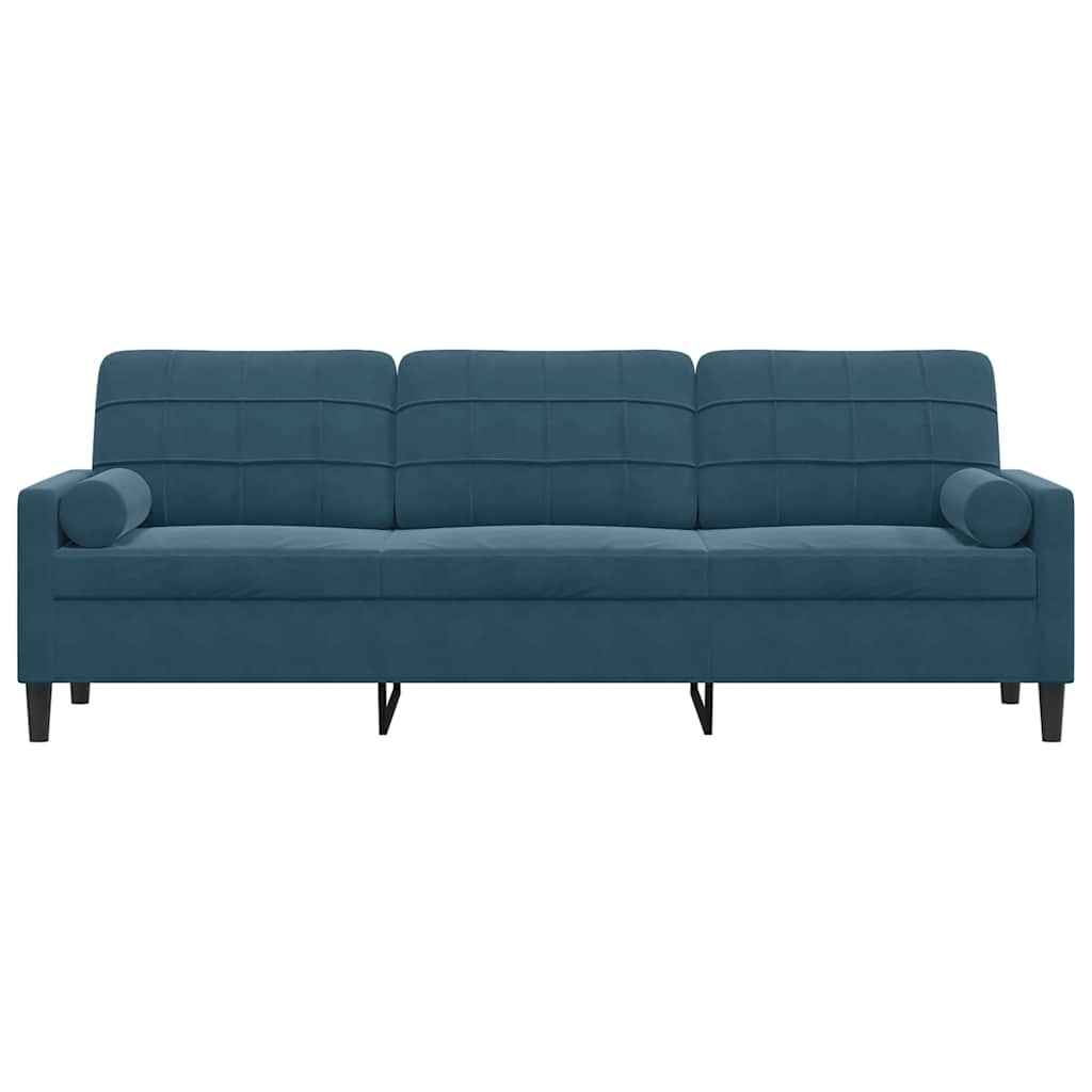 Sofá 3 lugares c/ almofadas decorativas 210 cm veludo azul
