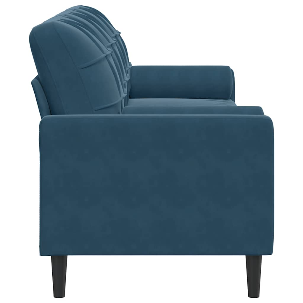 Sofá 3 lugares c/ almofadas decorativas 210 cm veludo azul