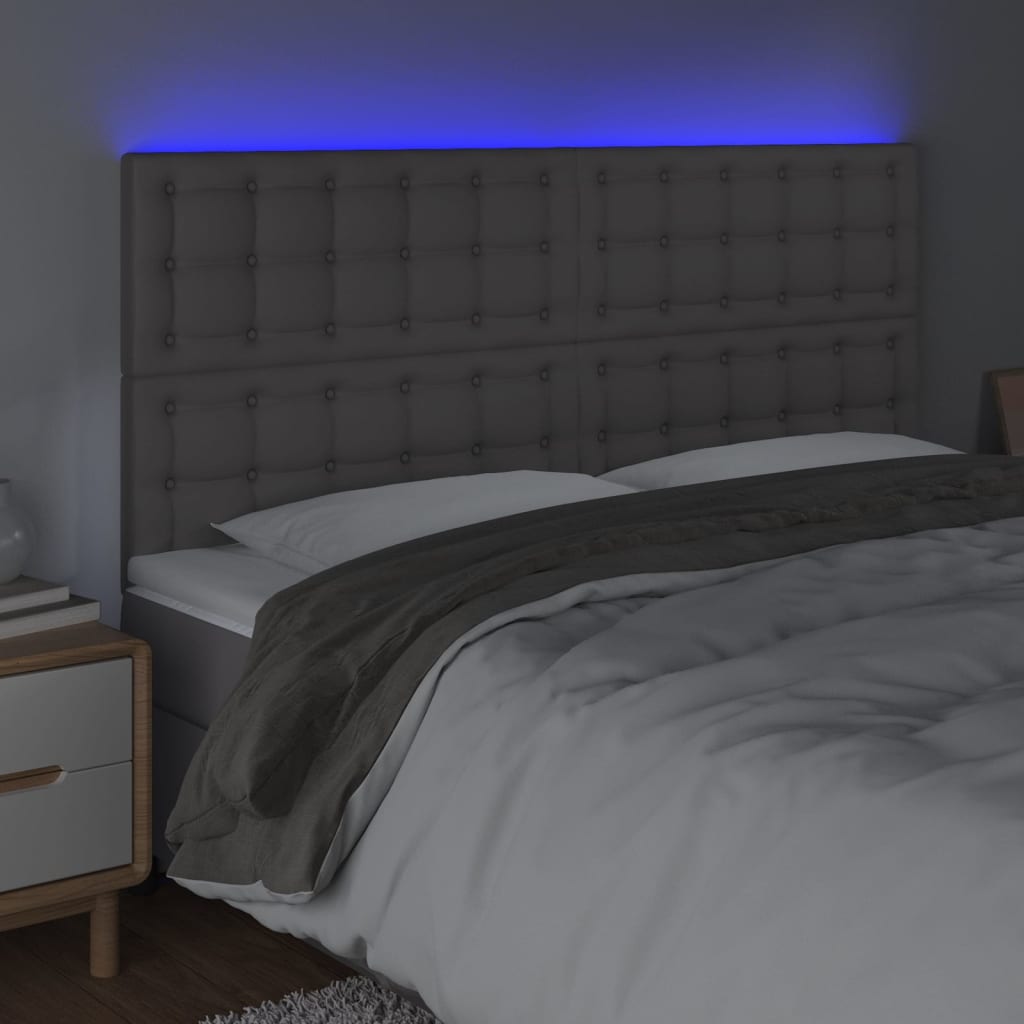 Cabeceira cama c/ LED 200x5x118/88cm couro artificial cinzento