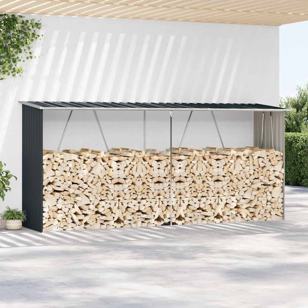 Abrigo jardim p/arrumação de troncos aço 330x84x152cm antracite