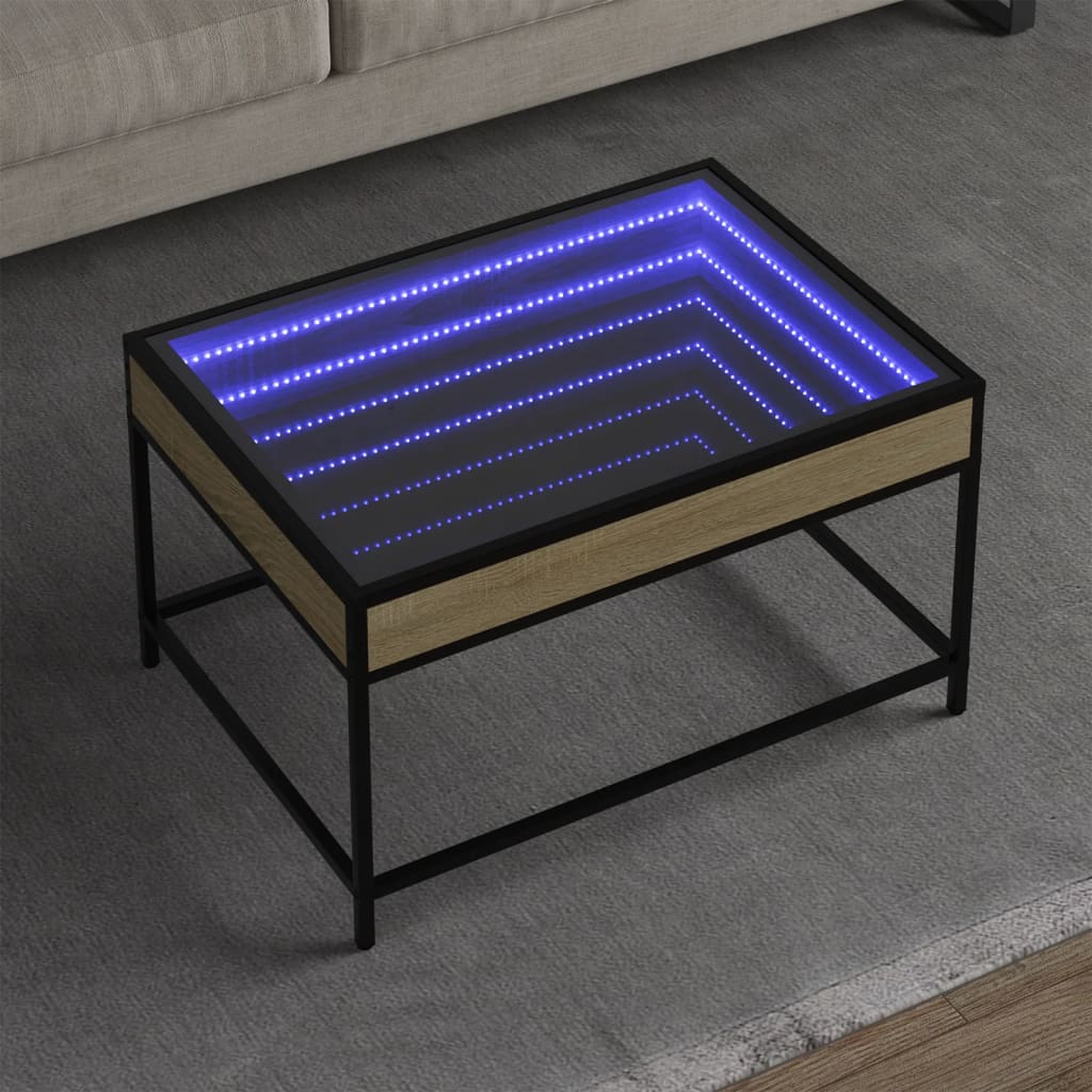 Mesa de centro luzes LED infinity 70x50x41 cm carvalho sonoma