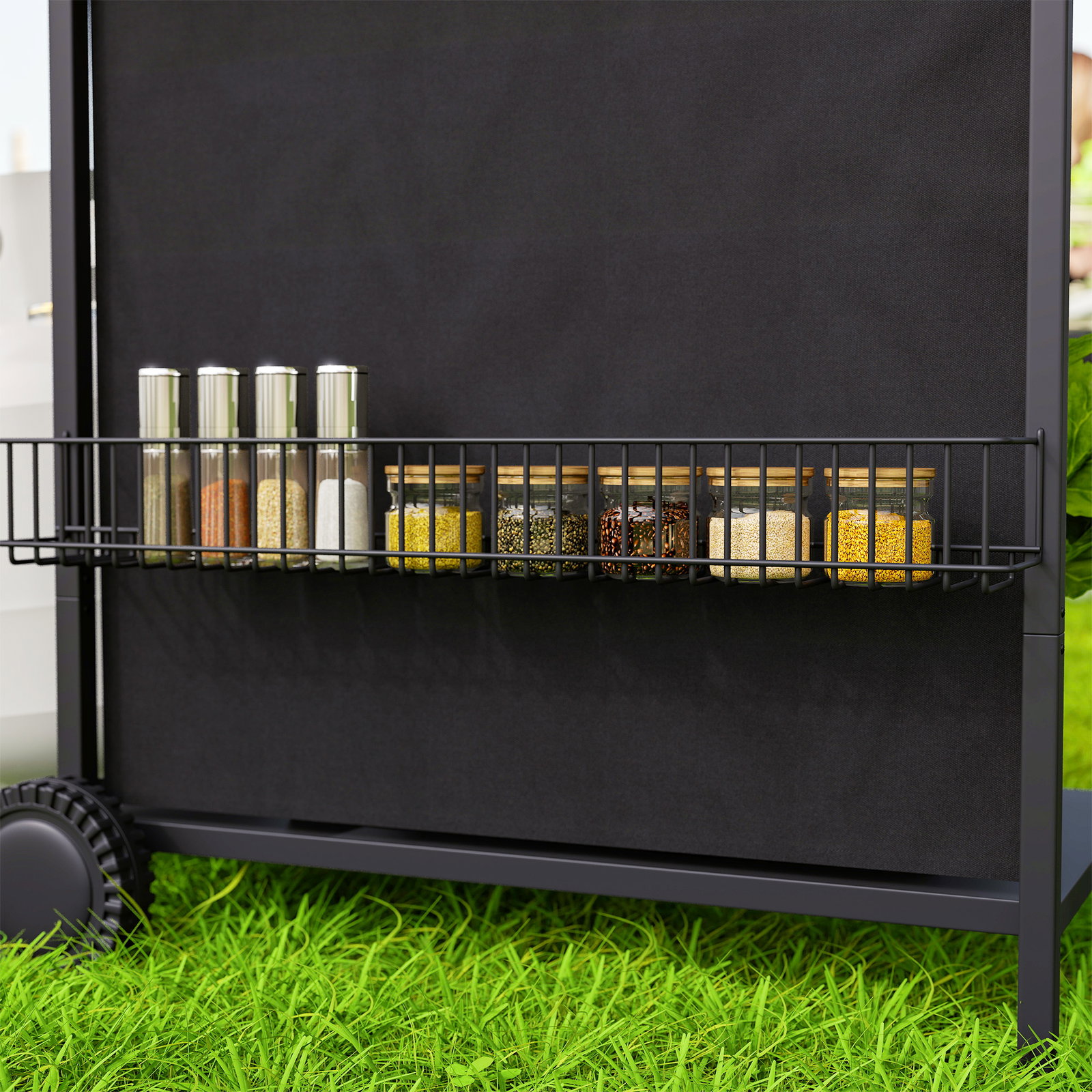 Barbecue a gás com 4+1 queimadores 12 kw termómetro mesa lateral grelha recolhedor de gordura 2 rodas 121x54x97 cm preto