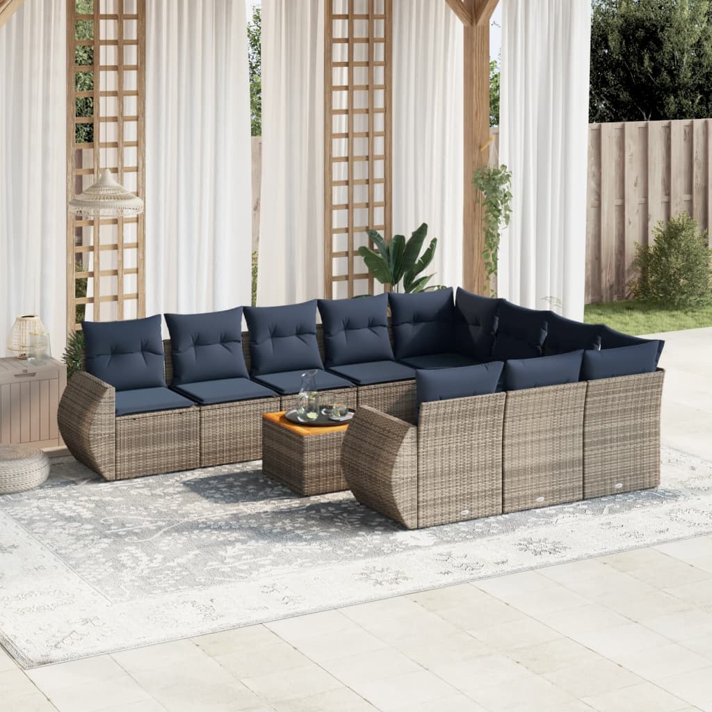 Conjunto de sofá de jardim com 11 peças e almofadas em rattan sintético cinza