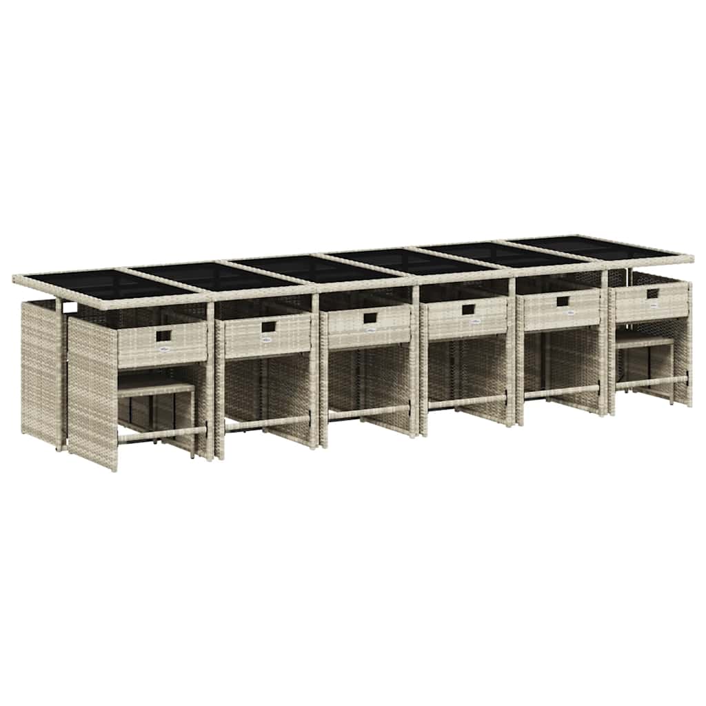 17 Pcs conj. jantar jardim c/ almofadões vime PE cinzento-claro