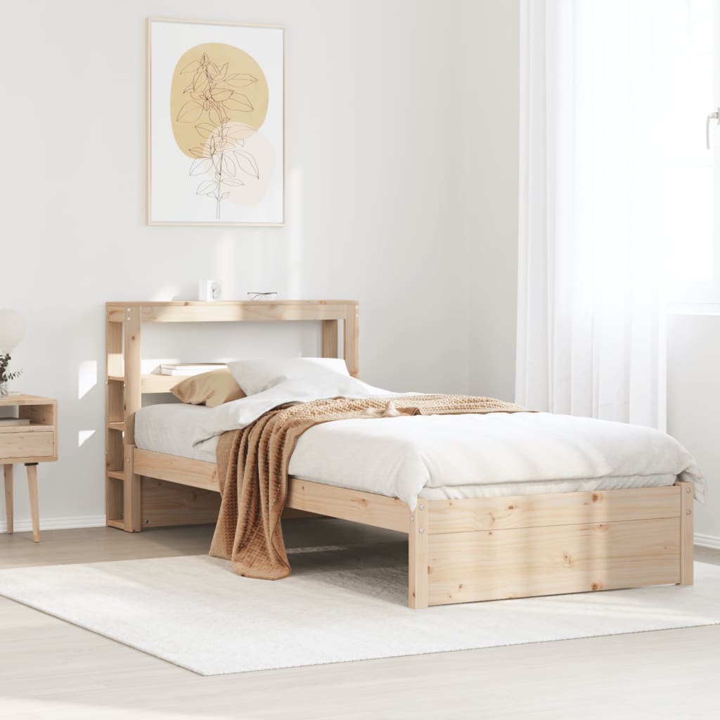 Estrutura de cama com cabeceira 75x190 cm pinho maciço