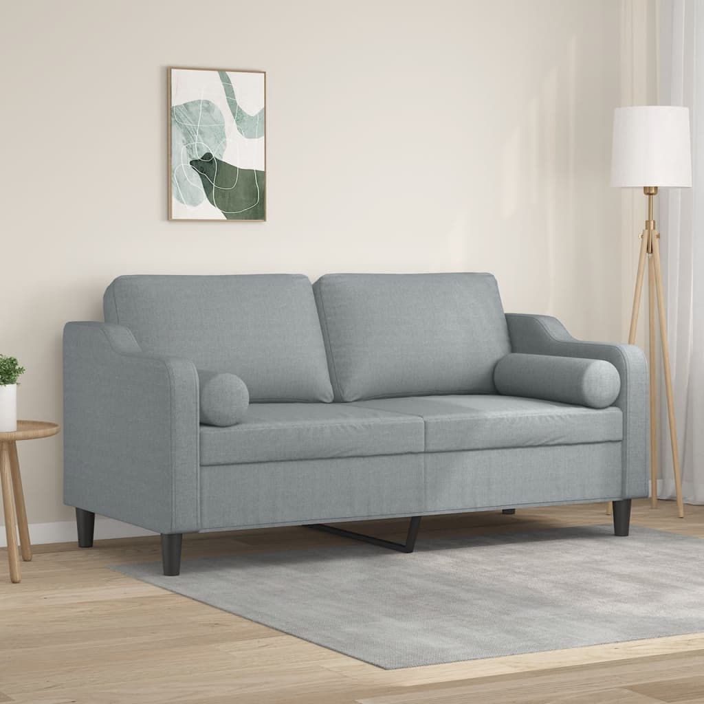 Sofá 2 lugares + almofadas decorativas 140cm tecido cinza-claro