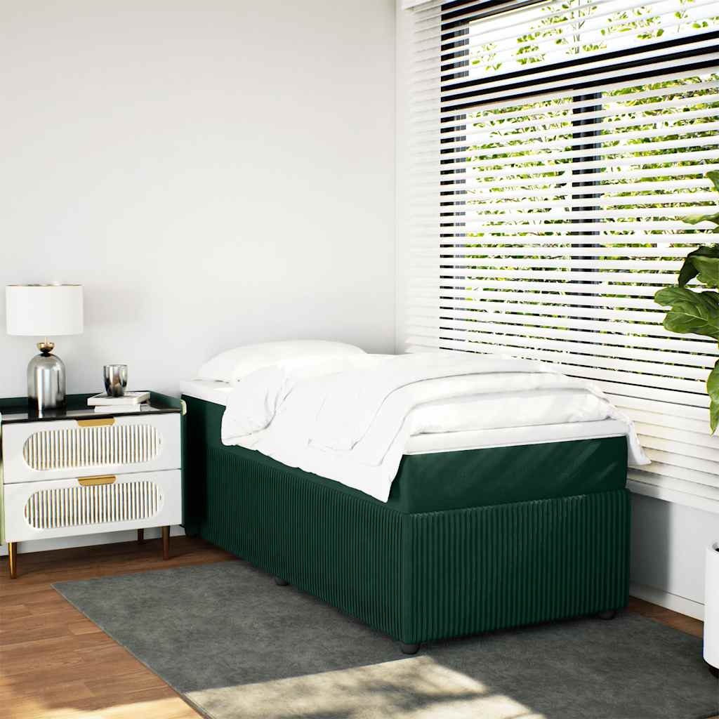 Cama com molas/colchão 90x200 cm veludo verde-escuro