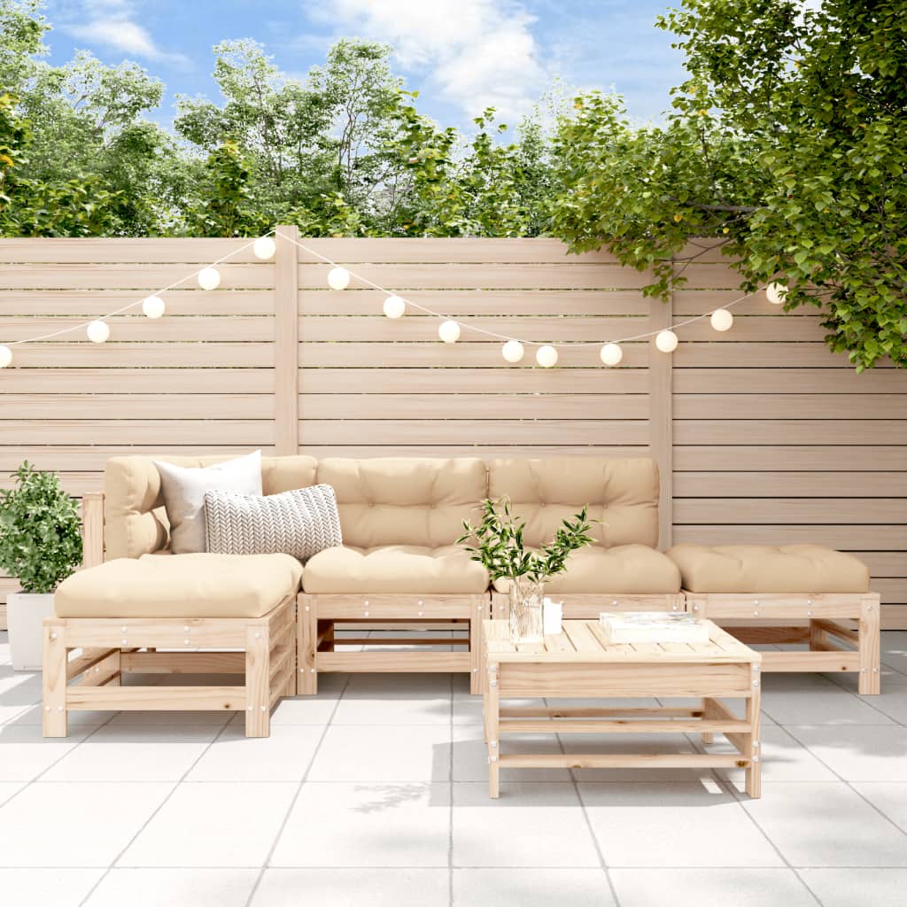 6 Pcs conjunto lounge de jardim pinho maciço