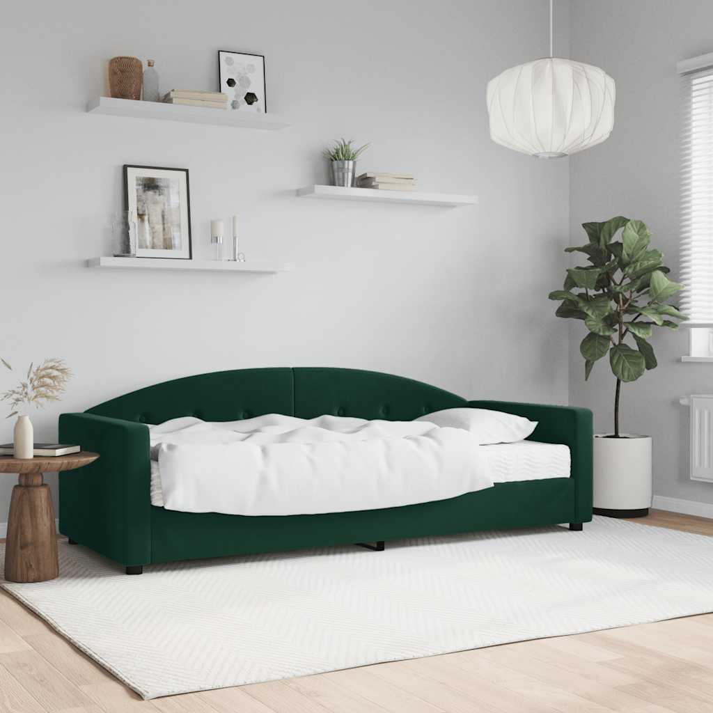 Sofá-cama com colchão 80x200 cm veludo verde-escuro