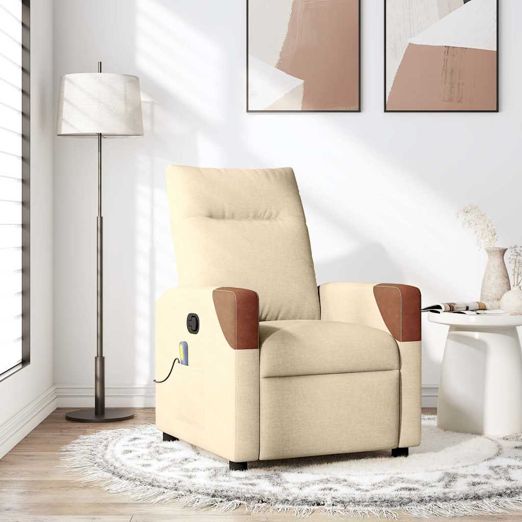 Poltrona de massagens reclinável tecido cor creme