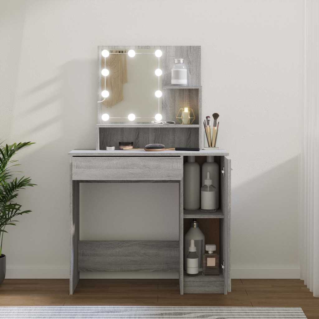 Toucador com leds 86,5x35x136 cm sonoma cinza