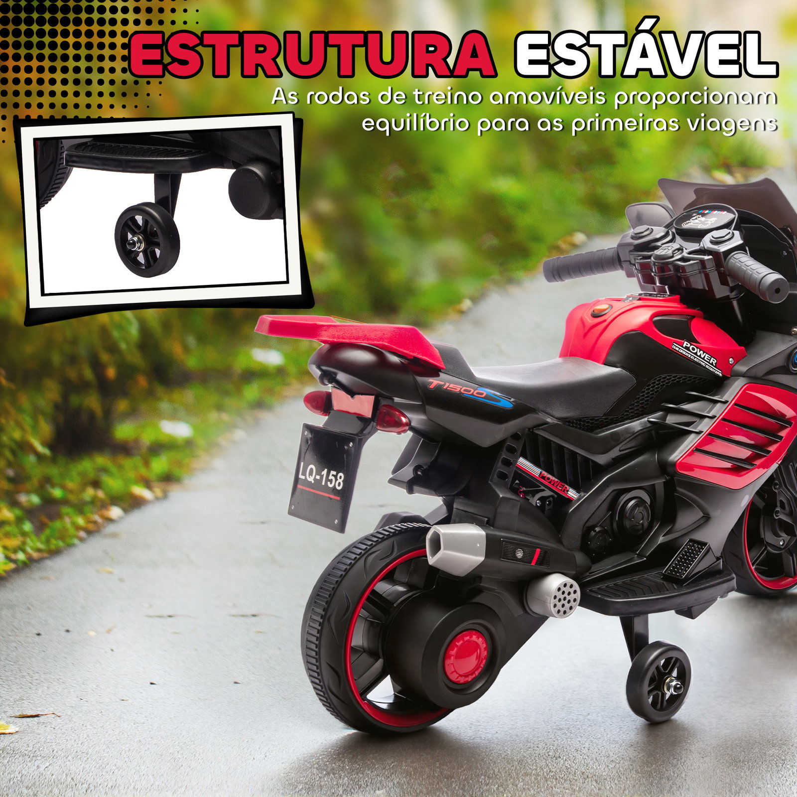 Mota elétrica para crianças 6v com rodas de apoio música e farol para crianças de 18-36 meses 77x38x50 cm vermelho