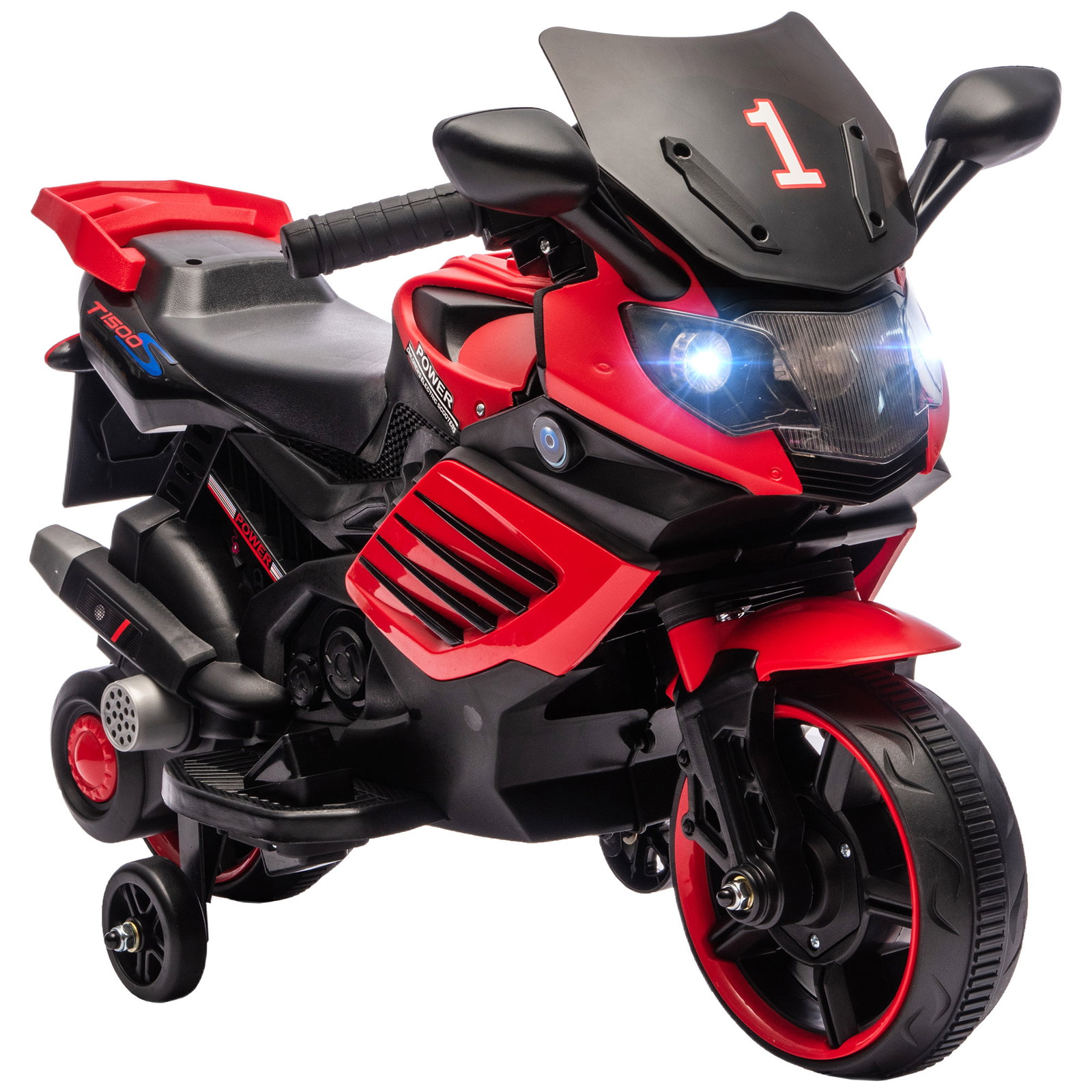Mota elétrica para crianças 6v com rodas de apoio música e farol para crianças de 18-36 meses 77x38x50 cm vermelho