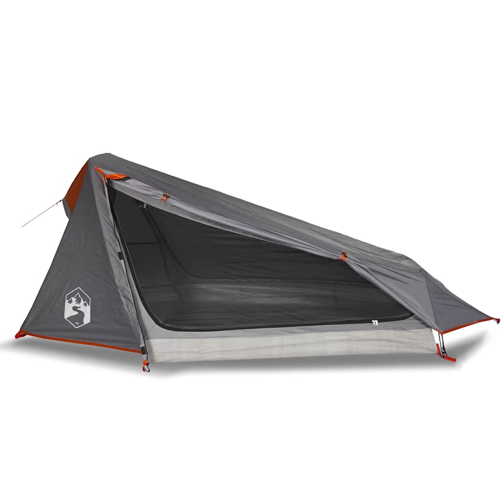 Tenda de campismo túnel p/ 1 pessoa impermeável cinza/laranja