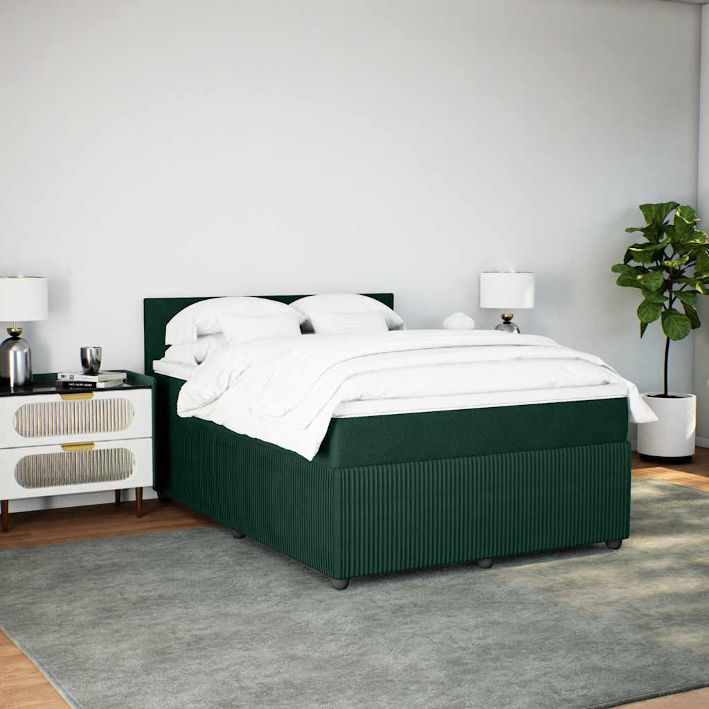 Cama com molas/colchão 160x200 cm veludo verde-escuro