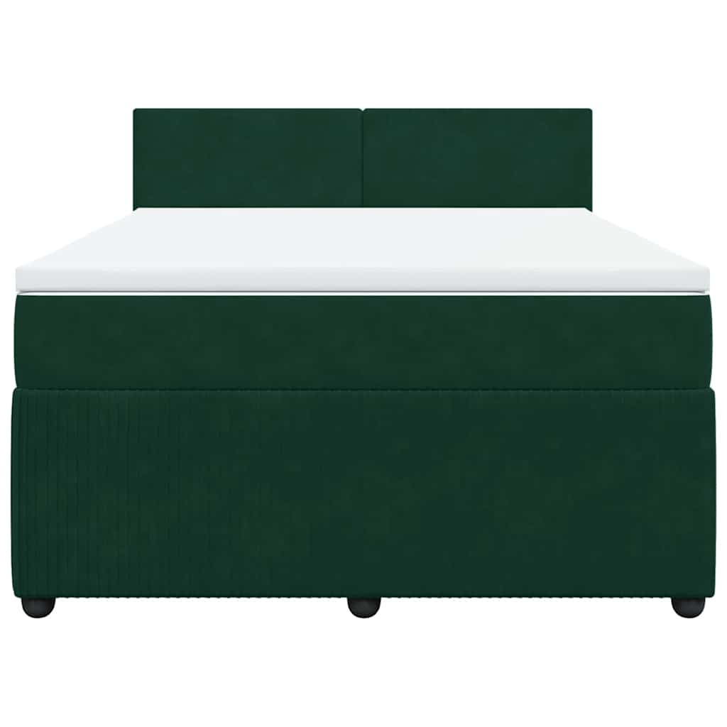 Cama com molas/colchão 160x200 cm veludo verde-escuro