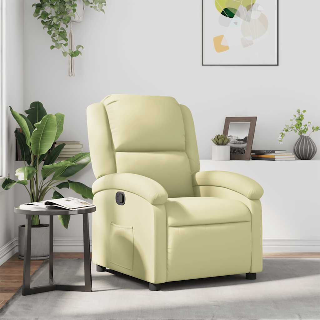Poltrona reclinável couro genuíno cor creme