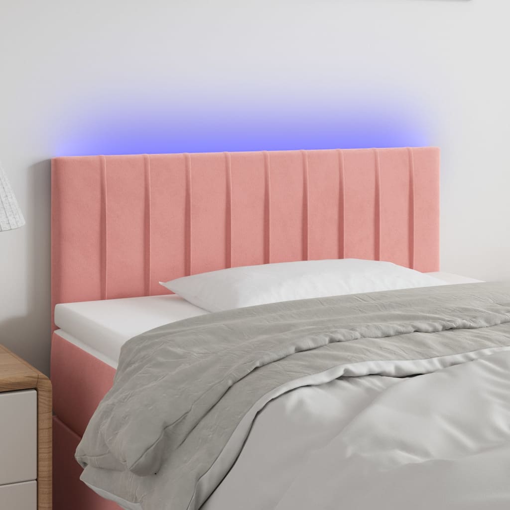 Cabeceira de cama c/ luzes LED veludo 90x5x78/88 cm rosa