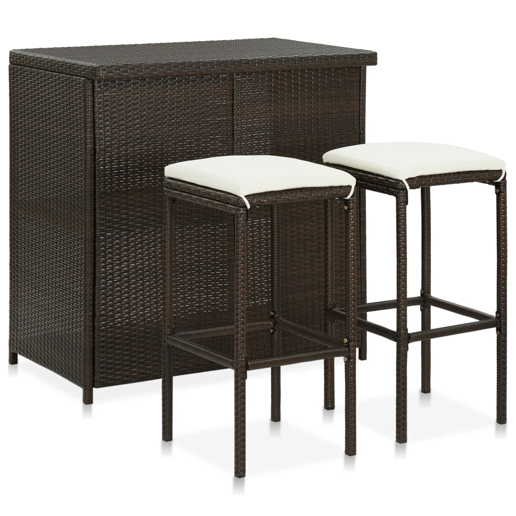 3 Pcs conjunto de bar vime PE castanho