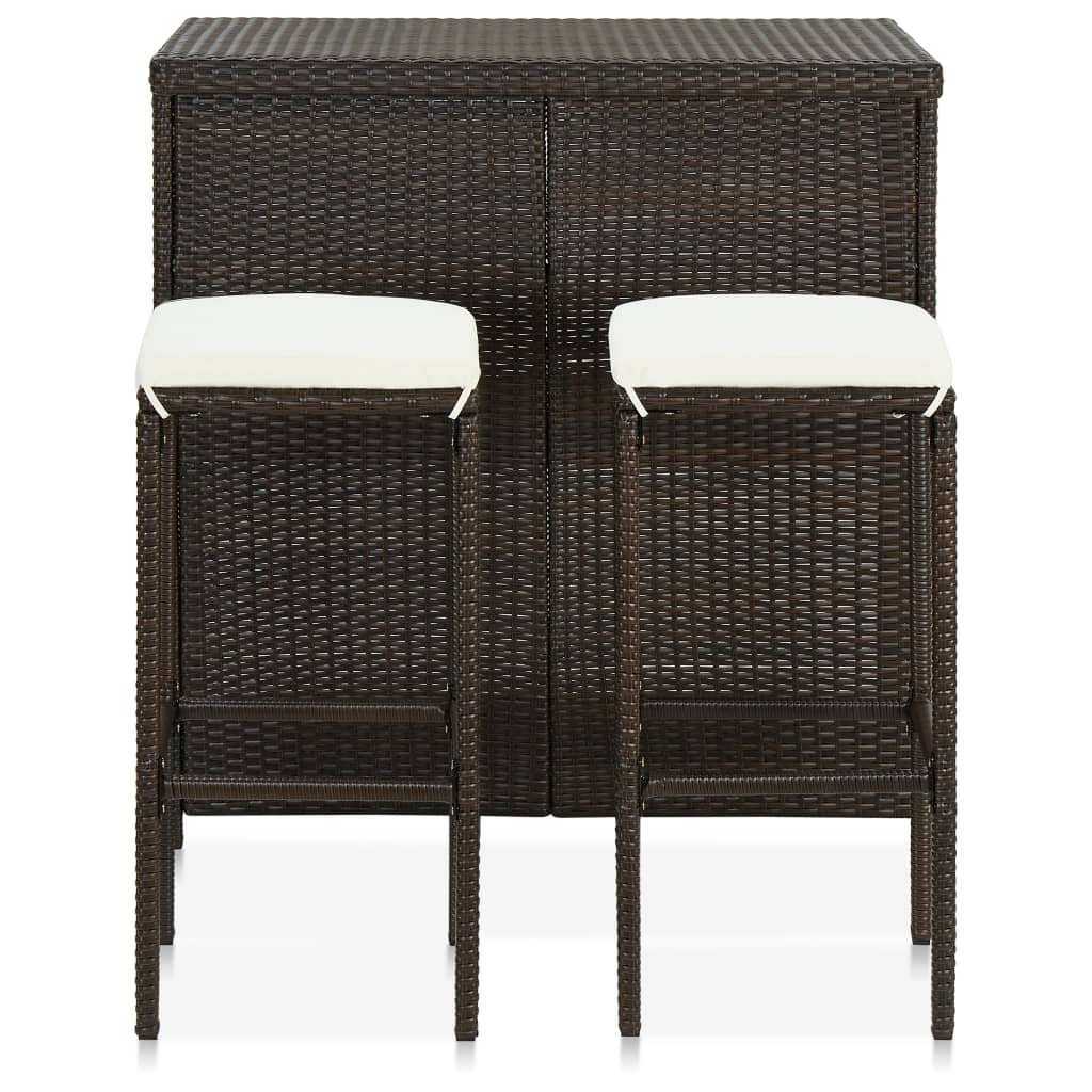 3 Pcs conjunto de bar vime PE castanho
