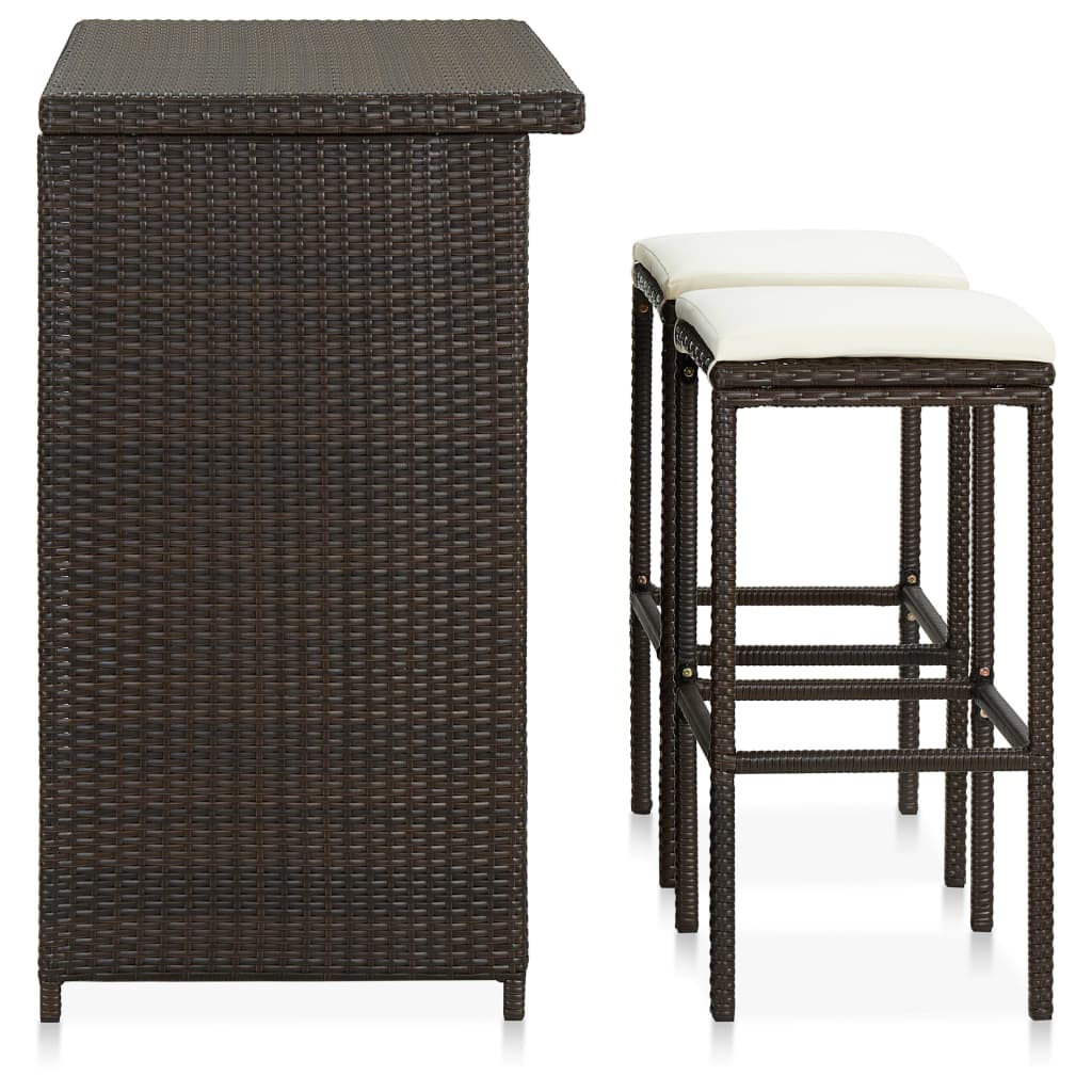 3 Pcs conjunto de bar vime PE castanho
