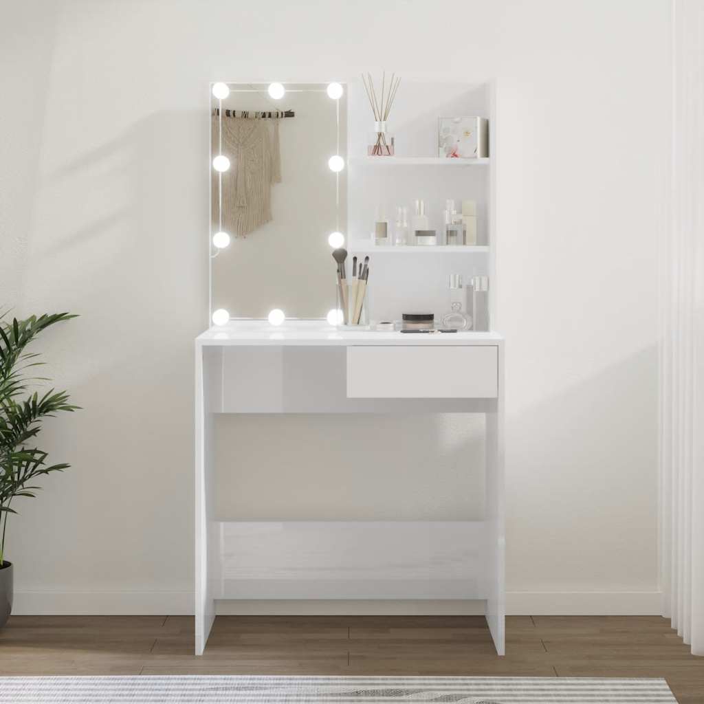 Toucador com leds 74,5x40x141 cm branco brilhante