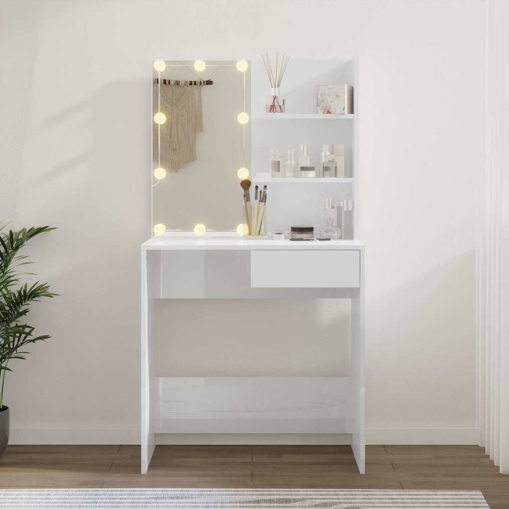 Toucador com leds 74,5x40x141 cm branco brilhante