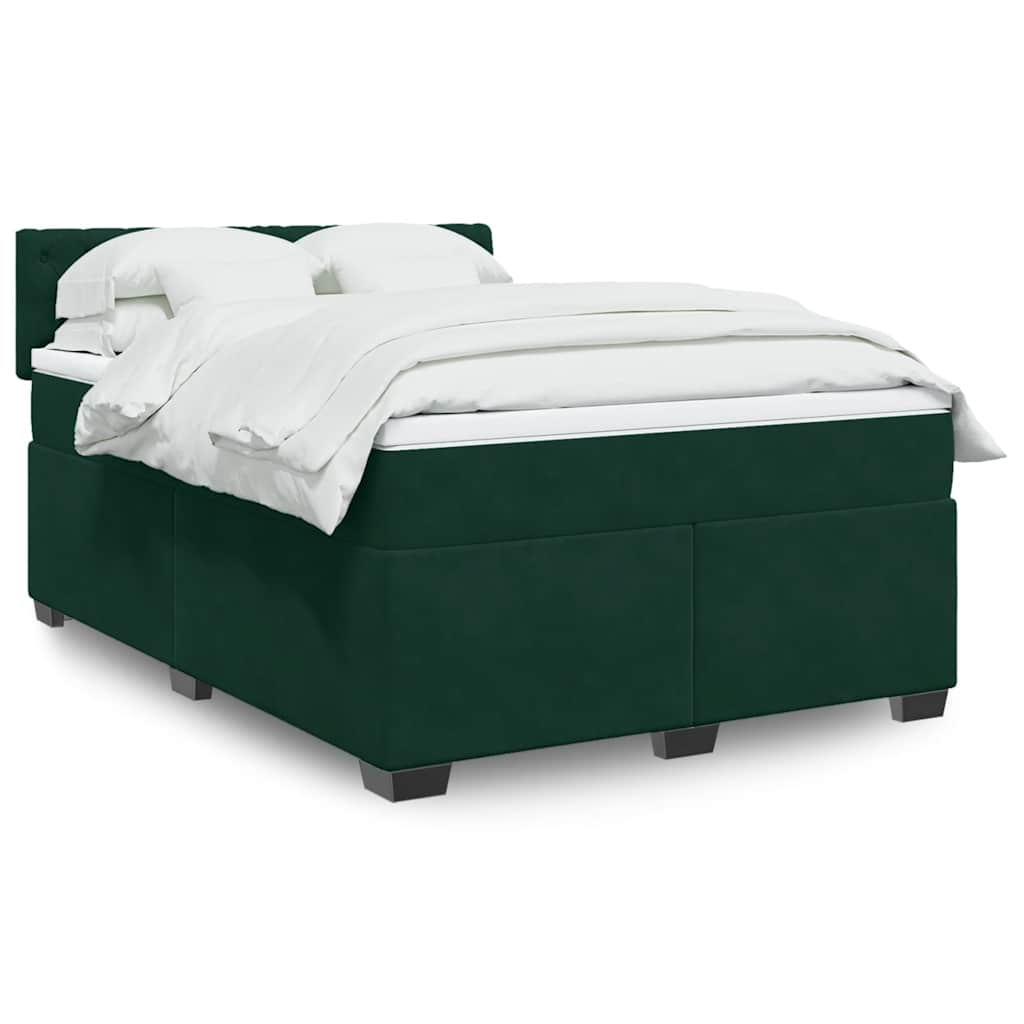 Cama com molas/colchão 140x190 cm veludo verde-escuro