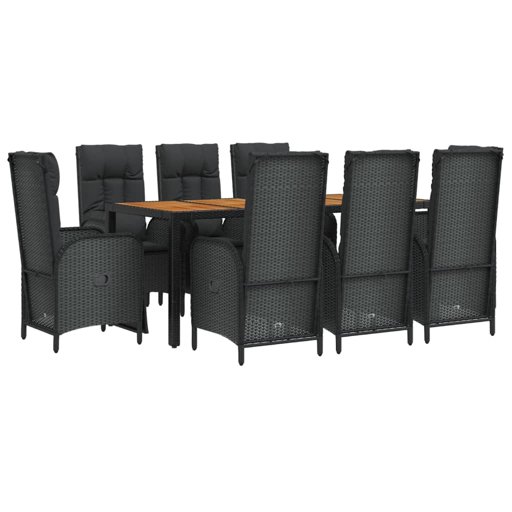 9 Pcs conjunto de jantar p/ jardim c/ almofadões vime PE preto