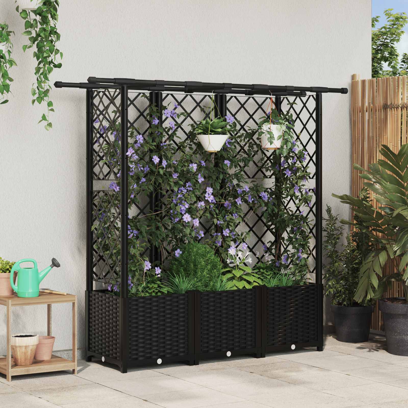 Cama elevada com treliça e telhado preto 163,5 x 40 x 136 cm PP