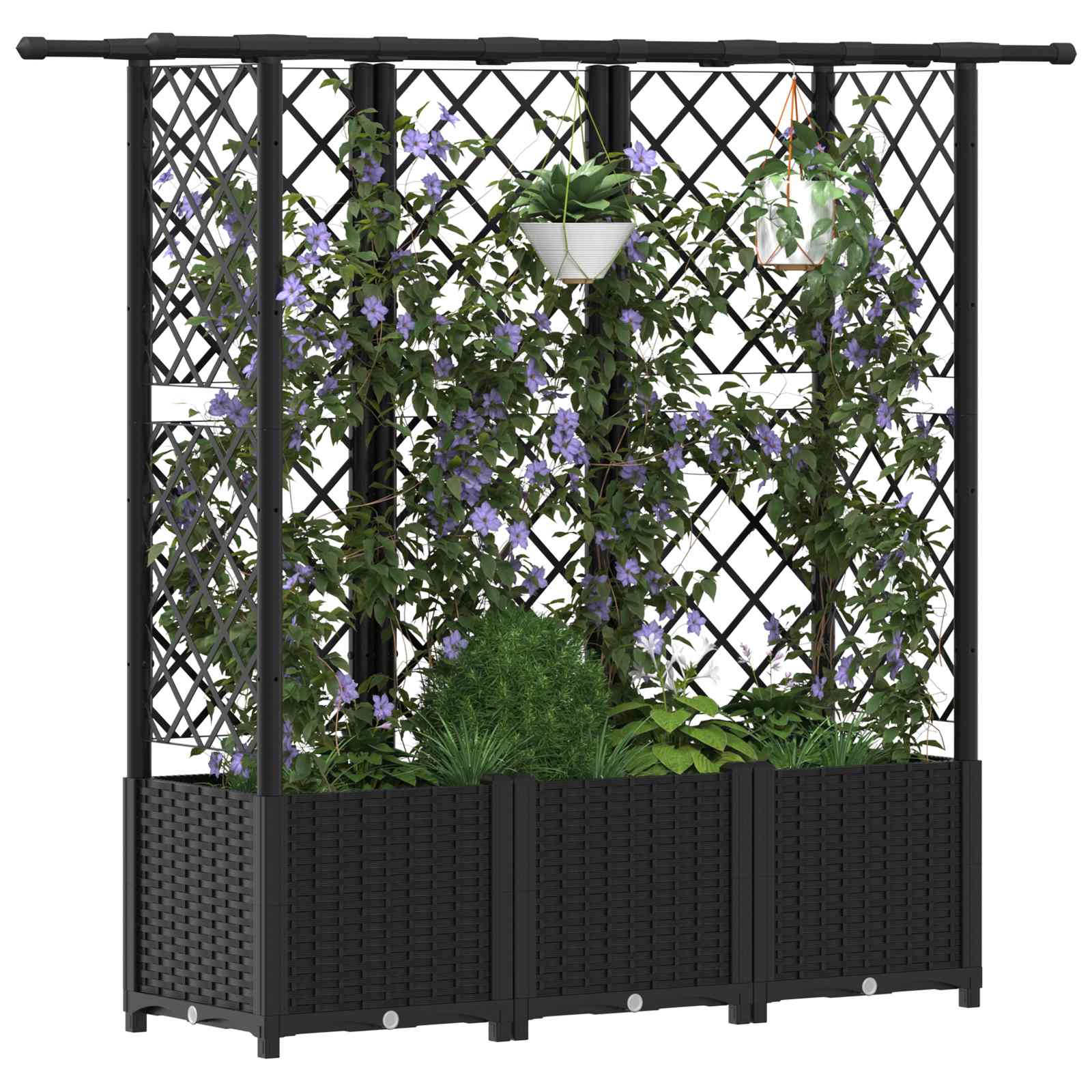 Cama elevada com treliça e telhado preto 163,5 x 40 x 136 cm PP