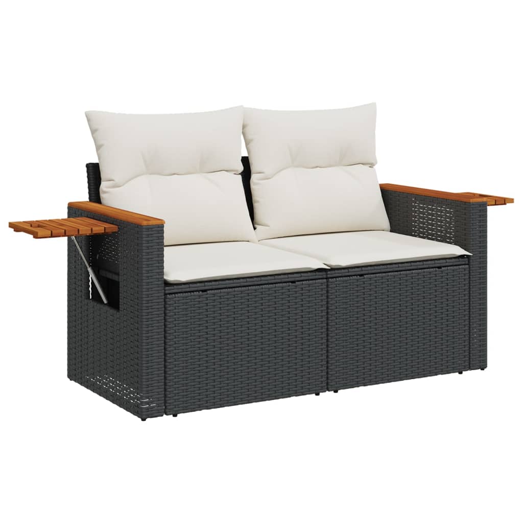 7 Pcs conjunto de sofás p/ jardim c/ almofadões vime PE preto