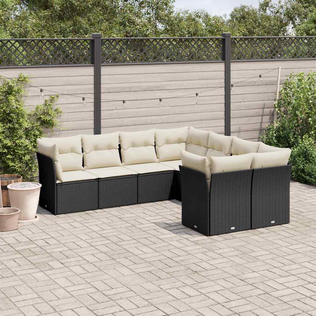 8 Pcs conjunto sofás de jardim com almofadões vime PE preto