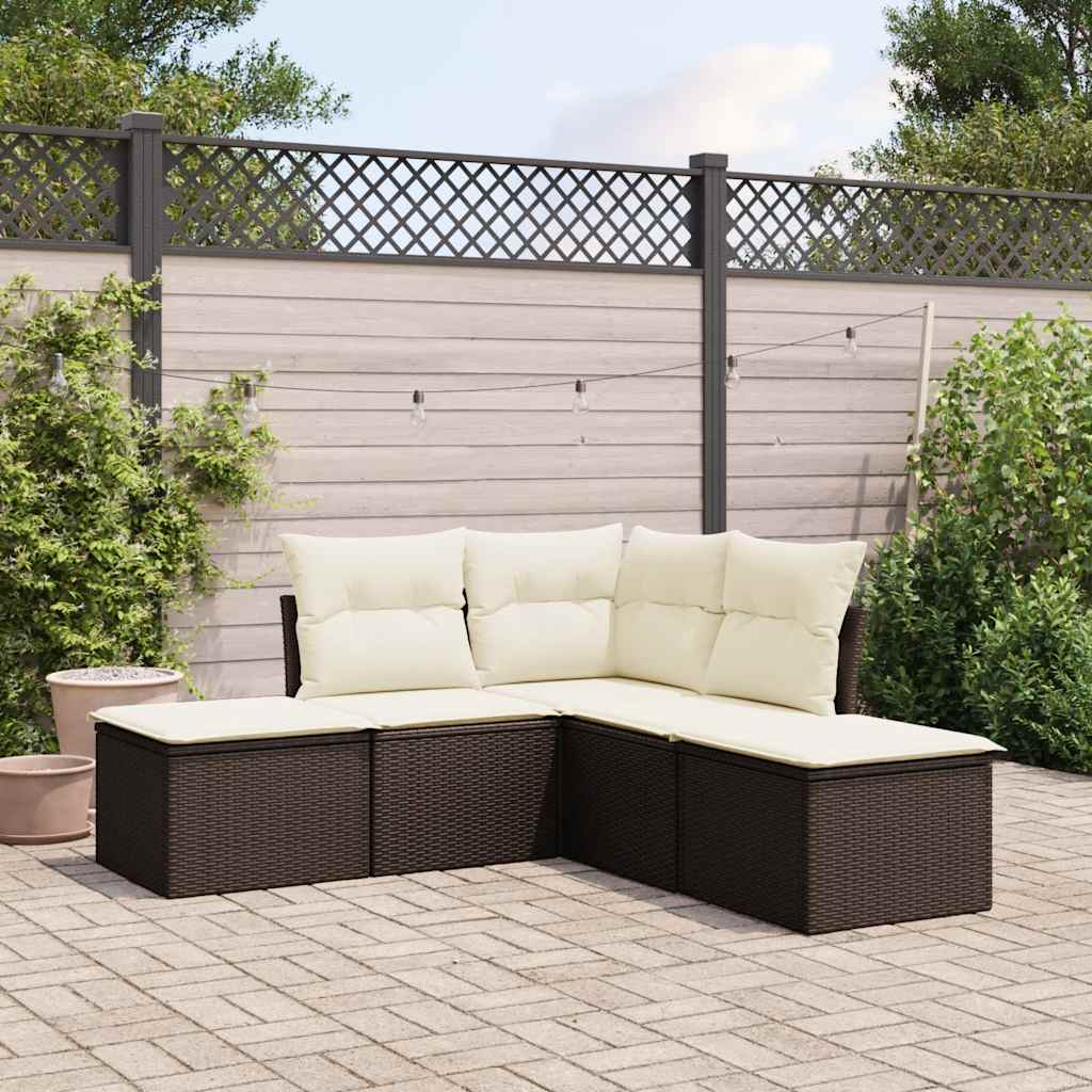 5 Pcs conjunto sofás p/ jardim c/ almofadões vime PE castanho