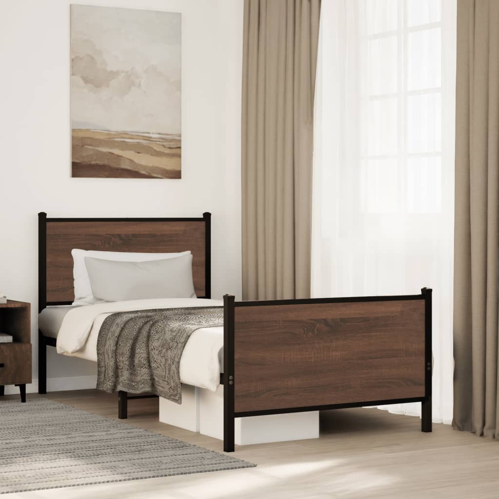 Estrutura de cama sem colchão 75x190 cm metal carvalho castanho